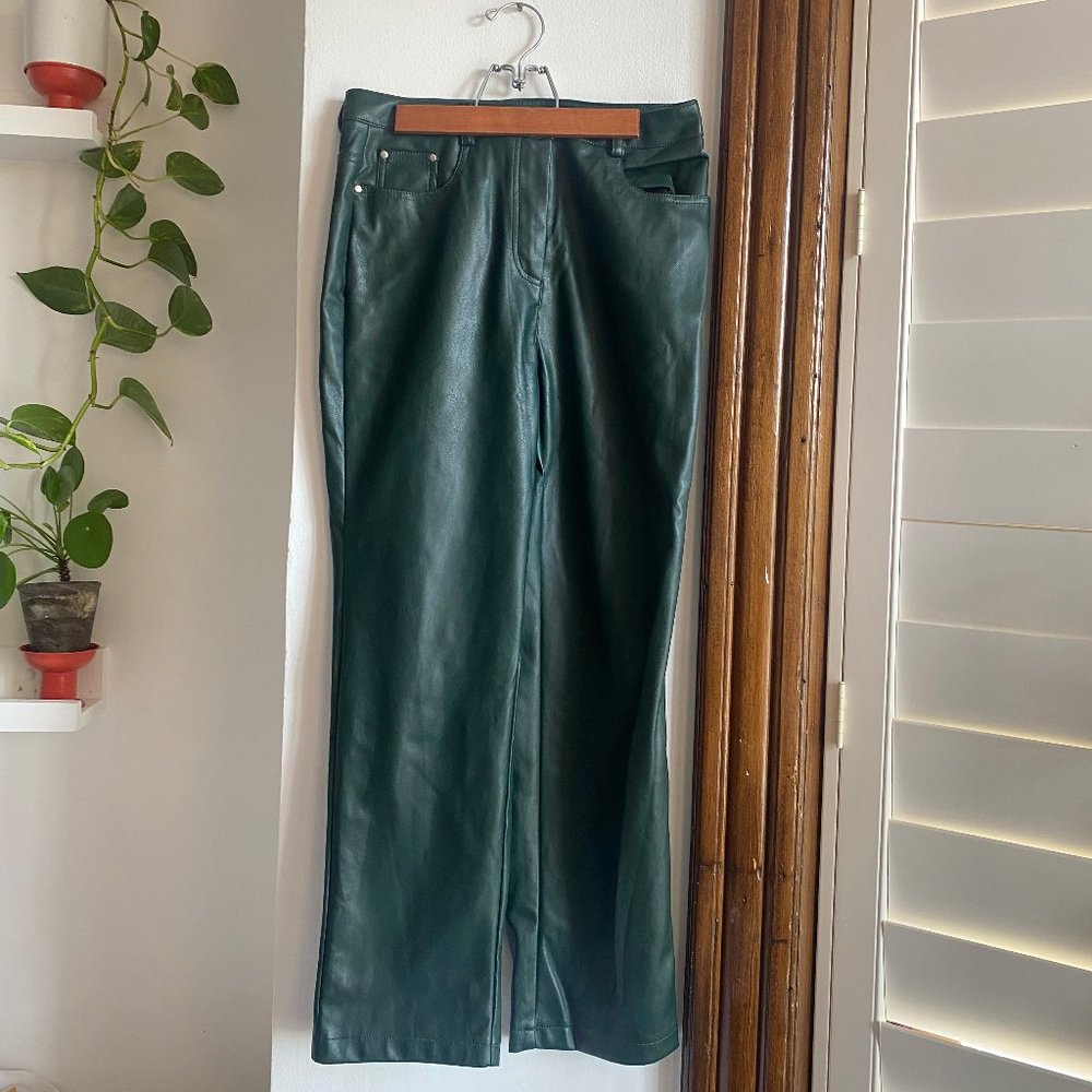 Anthropologie Faux Leather Straight Pants In Green
